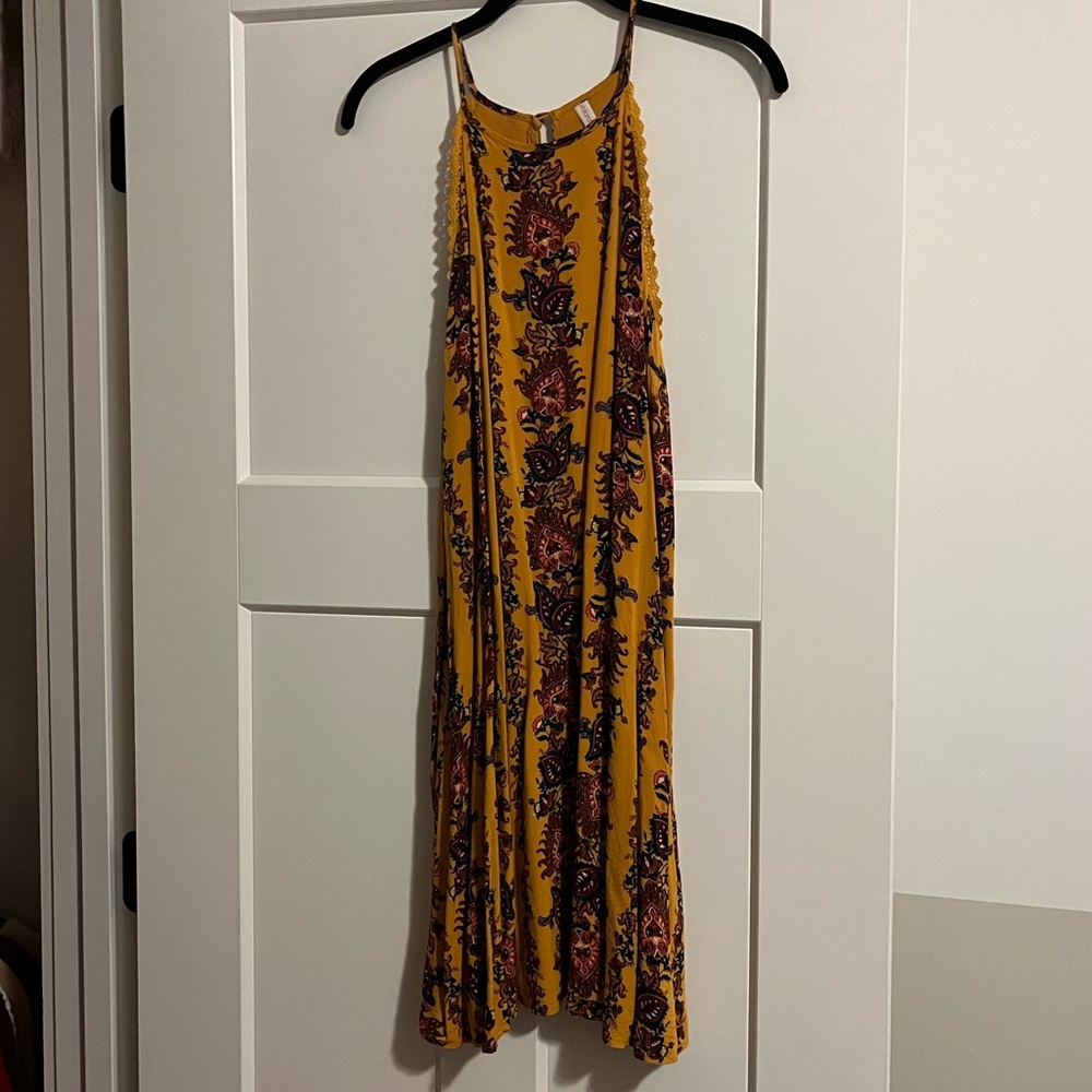 Floral Mustard High Neck Dress